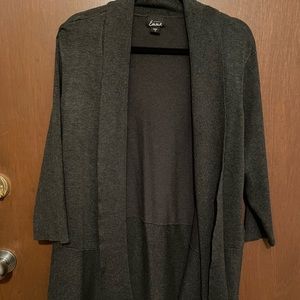 NWOT Charcoal gray relaxed fit open cardigan with 3/4 length sleeve.